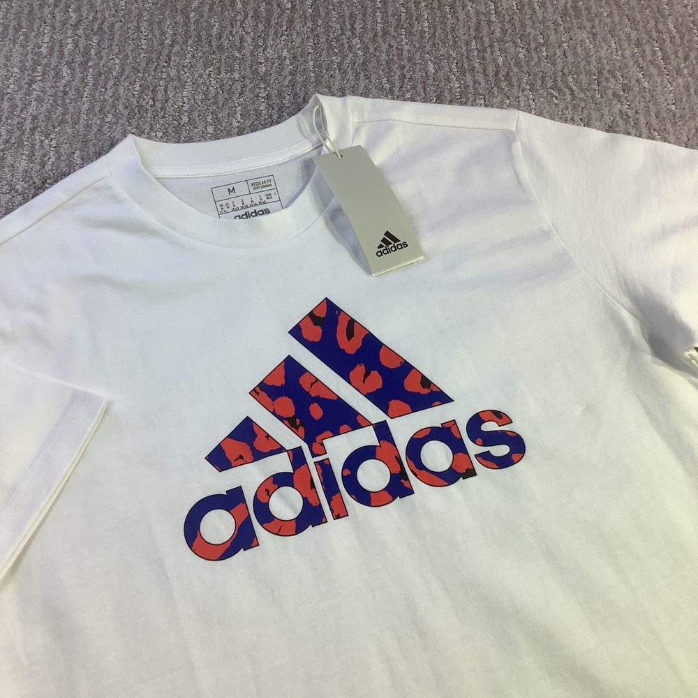 Adidas Womens Animal Print White Logo T Shirt Tee‎ Size Medium NWT